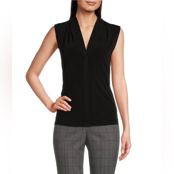 Calvin Klein Tops - Calvin Klein Matte Jersey V-Neck Shoulder Pleat Sleeveless Top
